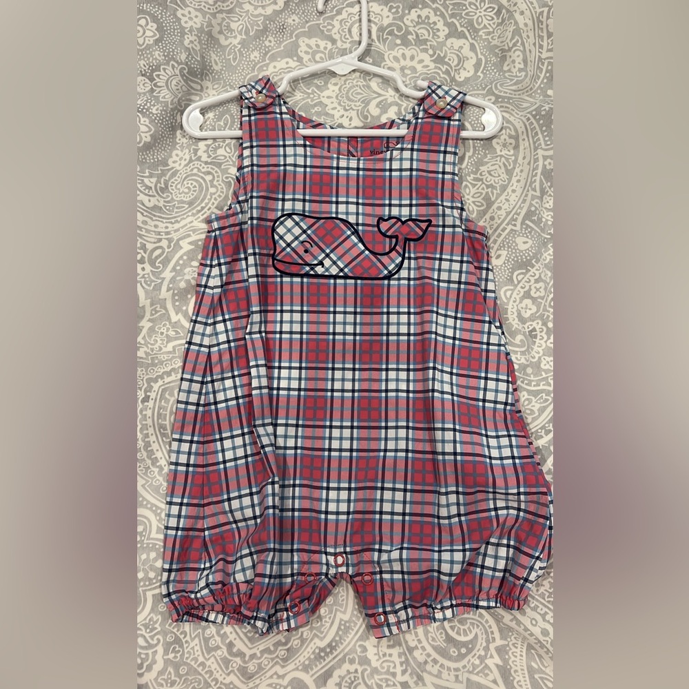 NWOT Vineyard Vines Baby Boys pink plaid Jon Jon performance 18-24